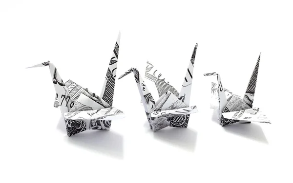 Origami jeřáb na bílém pozadí — Stock fotografie