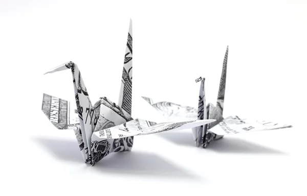 Grue Origami sur fond blanc — Photo