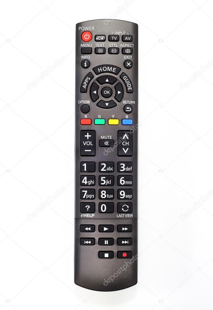 remote control of smart TV on white background