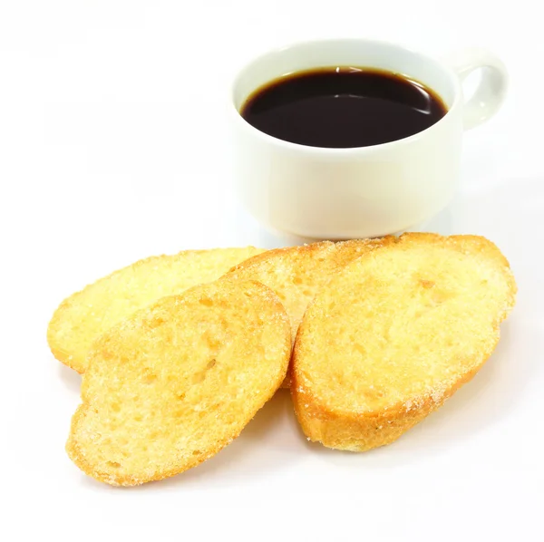 Breakfast with toasts coffee on white — Stock Photo, Image