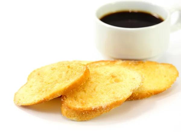 Breakfast with toasts coffee on white — Stock Photo, Image