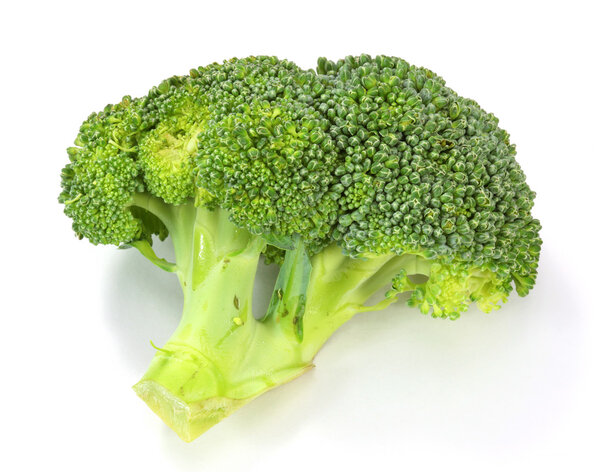 Fresh broccoli in closeup on white
