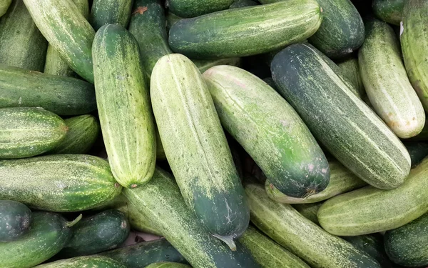 Komkommers buiten op de markt — Stockfoto