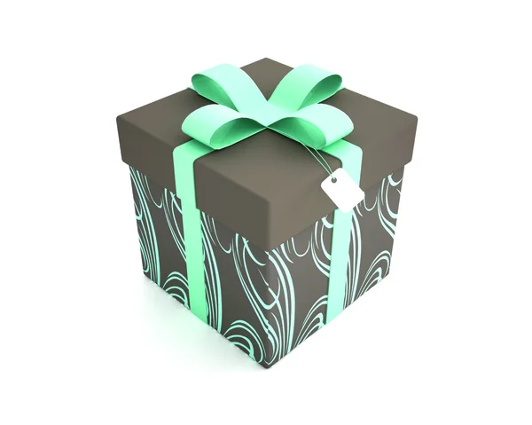 Caja de regalo marrón con grasa azul aislada sobre fondo blanco — Foto de Stock