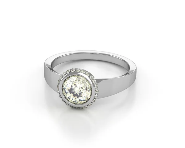 Κομψή πολυτέλεια διαμαντένιο δαχτυλίδι που απομονώνονται σε λευκό φόντο Royalty Free Φωτογραφίες Αρχείου
