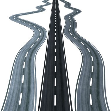 Straight road among curly ones clipart
