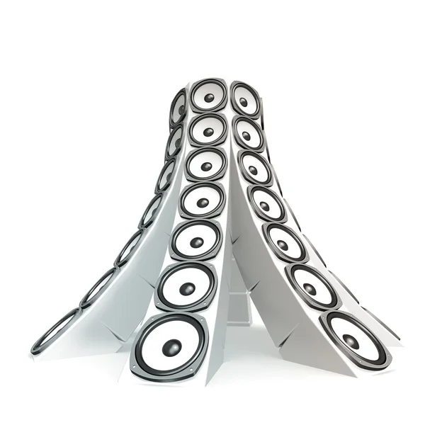 Tower of white speakers