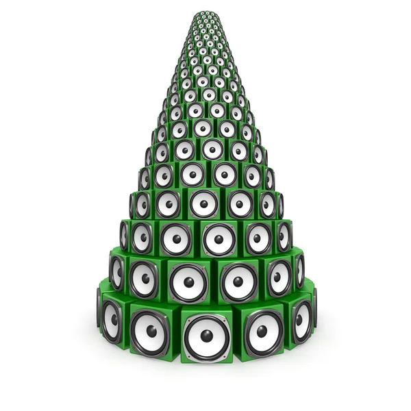 Speaker boxes forming a Christmas pine tree — Stock Photo, Image