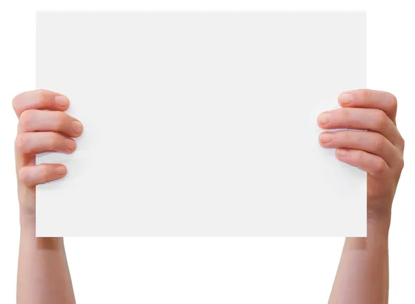 Hands holding blank sheet — Stock Photo, Image