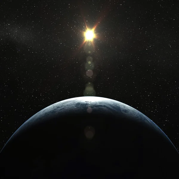 Sun과 지구 지구의 초승달 스톡 사진