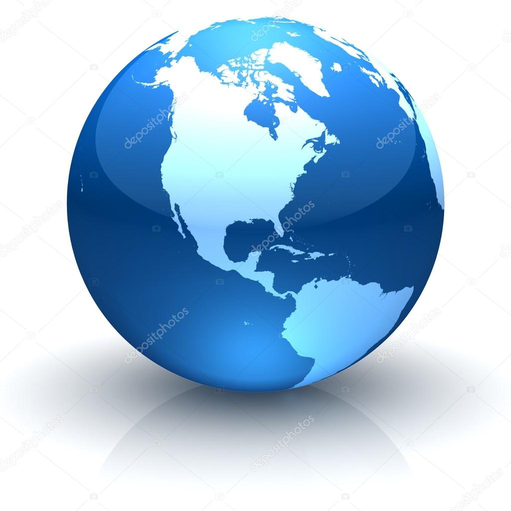 Blue globe marble facing North America