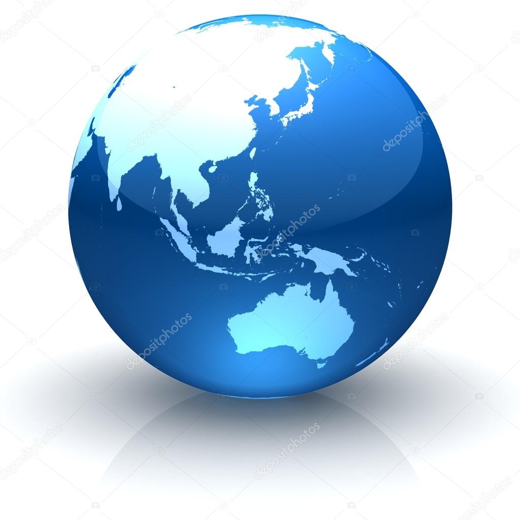 Blue globe marble facing Asia, Oceania and Australia