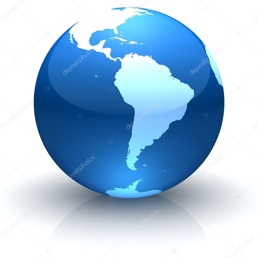 Blue globe marble facing South America