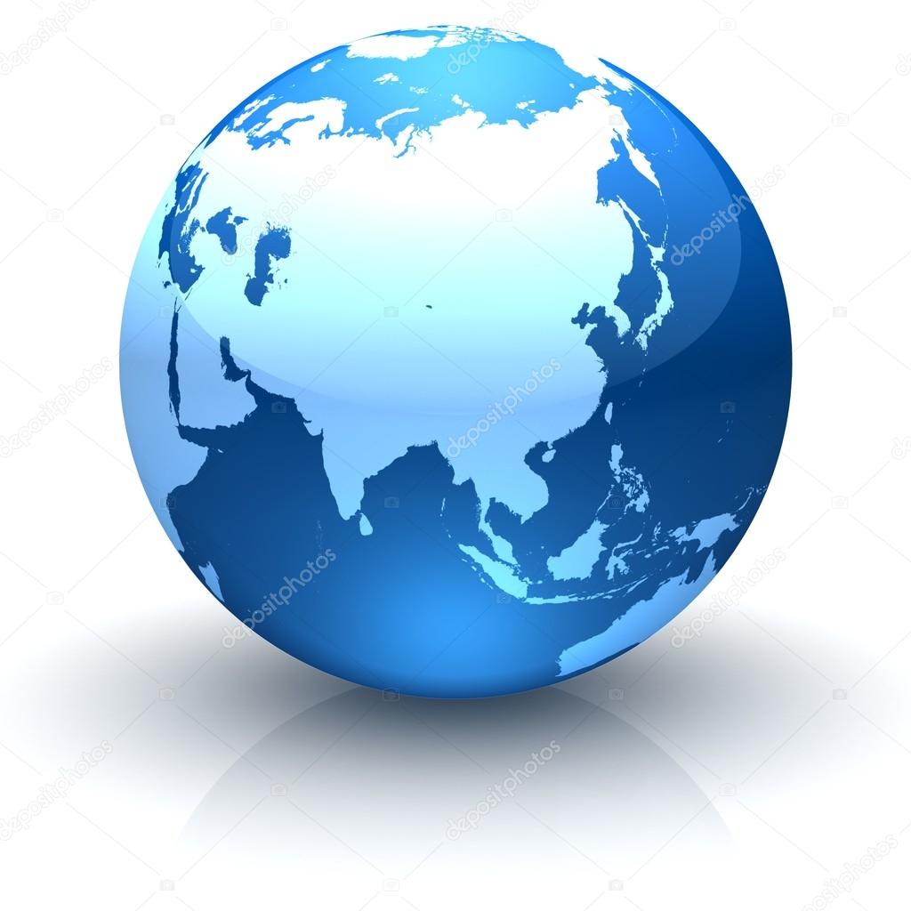 Blue globe marble facing Asia