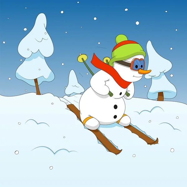 Snowman and winter sports — Stock Vector