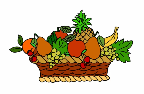 Cesta de mimbre con frutas sobre fondo blanco — Archivo Imágenes Vectoriales