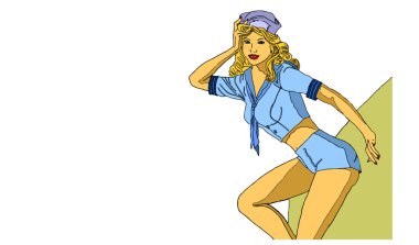 Beyaz bir arka planda Pinup kız