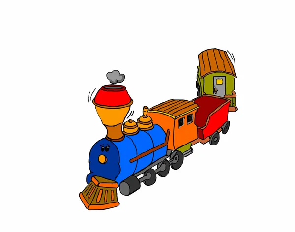Beyaz arka plan üzerinde renkli oyuncak tren