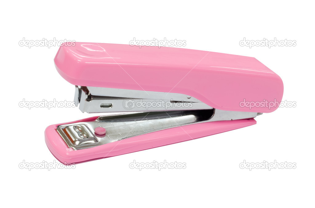 Pink stapler isolated on white