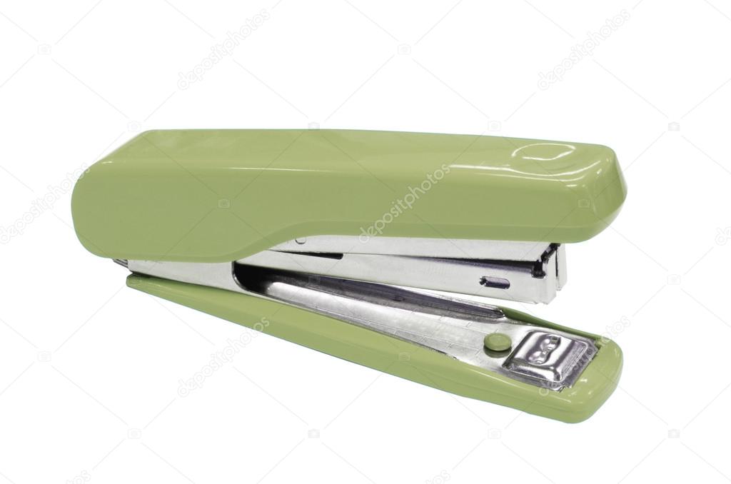 Dark green stapler isolated on white