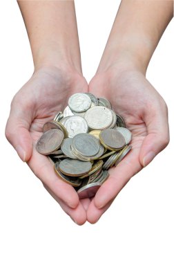 Thai bath coins in women hand