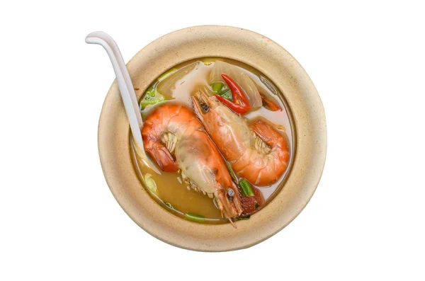 Tom Yum Nam Koong Khon - Creamy Thai soup with prawns and mushro — Stock Image Tom Yum Nam Koong Khon - Creamy Thai soup with prawns and mushro Royalty Free Stock Images