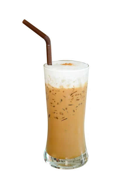 Copa de café expreso de hielo aislado en blanco Imagen de archivo