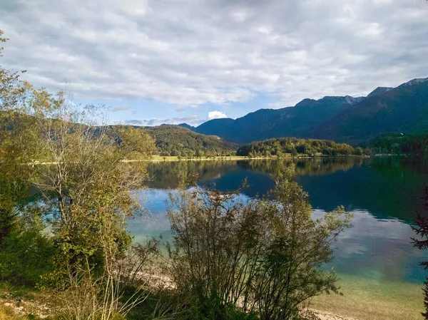 Widok Jezioro Bohinj Park Narodowy Triglav Słowenia — Zdjęcie stockowe