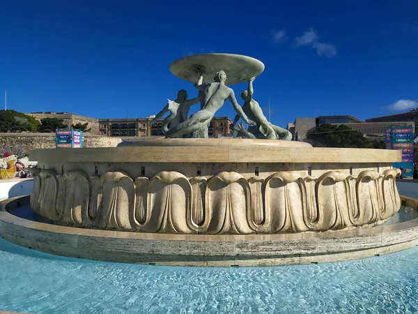 Fuente Tritón Entrada Valeta Malta —  Fotos de Stock