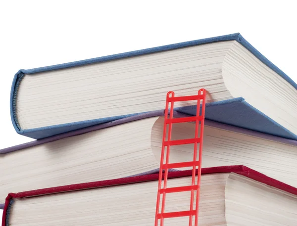 Uma pilha de livros com uma escada — Fotografia de Stock