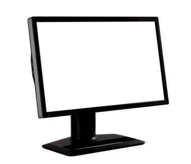 siyah bilgisayar monitörü bir açıda duruyor.
