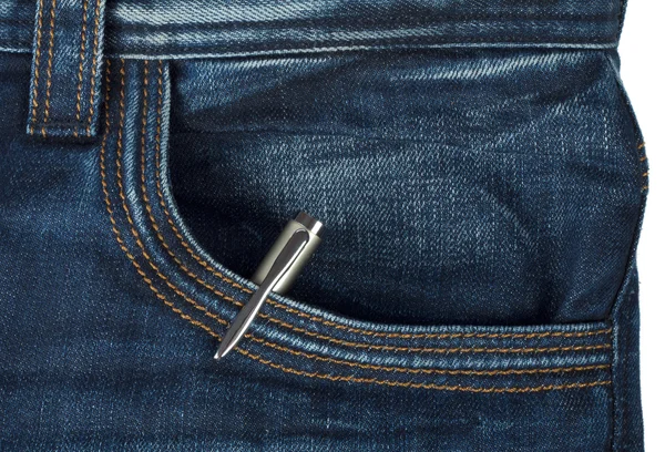 Pen in the pocket of blue jeans — Stock Photo, Image