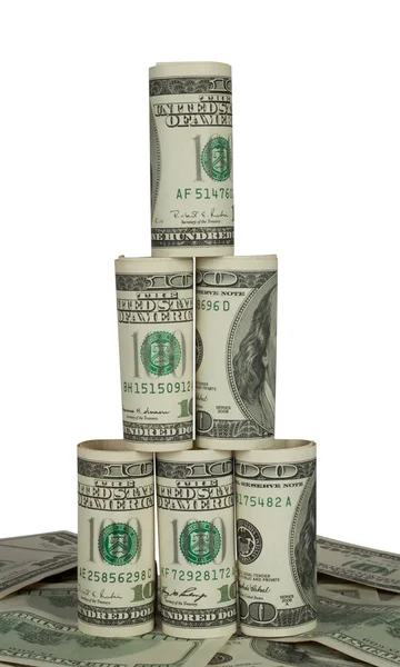 Pyramid of hundred dollar bills — Stock Photo, Image