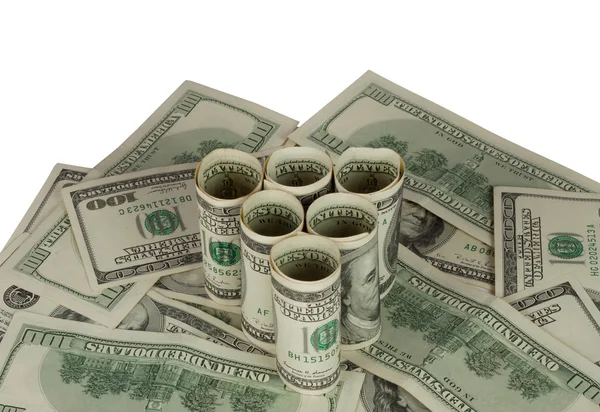 Triangle of hundred dollar bills — Stock Photo, Image