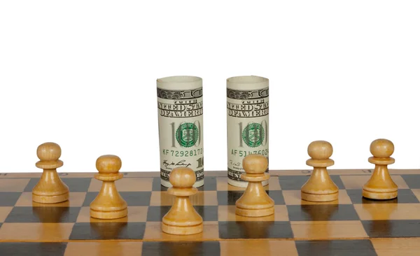 Dólares torcidos de peças de xadrez — Fotografia de Stock