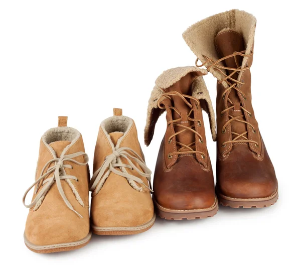Kožené boty stojící v řadě — Stock fotografie