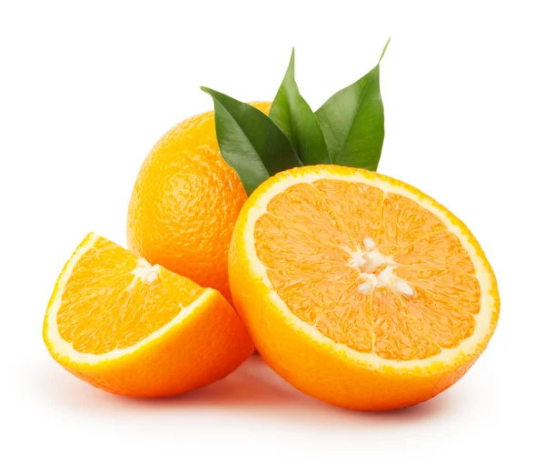 Ripe oranges with leaves — Stock Photo, Image