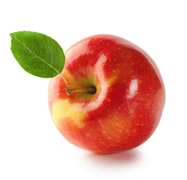 Κόκκινο μήλο με φύλλο — Φωτογραφία Αρχείου
