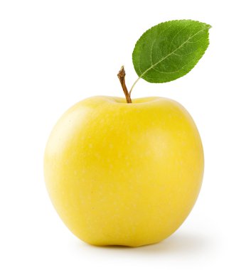 Ripe yellow apple with leaf clipart