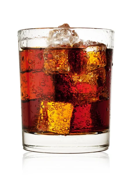 Round glass of cola with ice — Stock Photo, Image