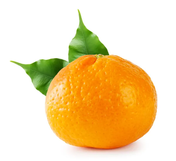 Ripe tangerine with green leaves — Stock Photo, Image