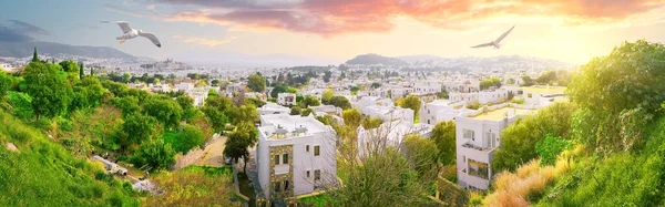 Panorama de Bodrum com vista de iates no dia de verão — Fotografia de Stock