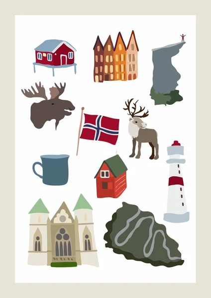 Noordse Illustratie Eland Fjord — Stockvector