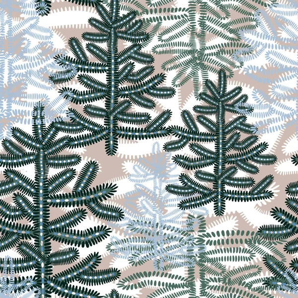 冬季森林，装饰着扁平的圣诞树. — 图库矢量图片