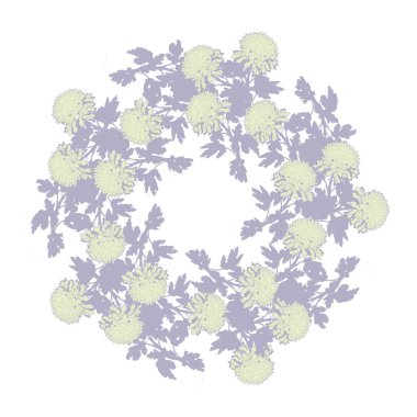 Kasımpatı çiçeğinin pastel çelengi ve beyaz yapraklar.