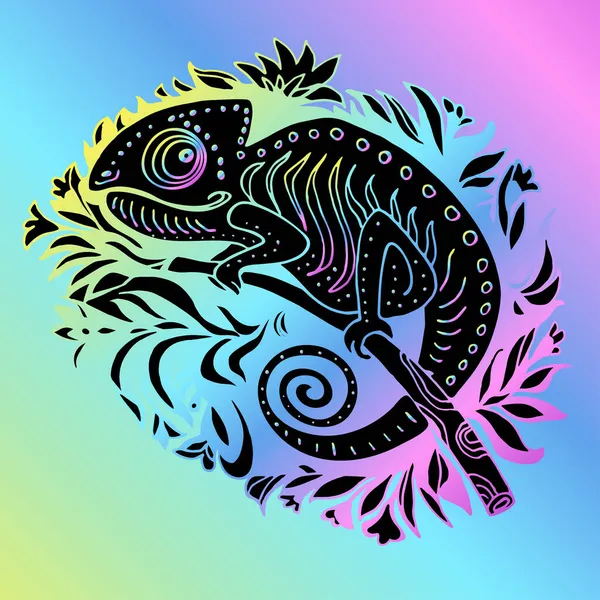 Ručně kreslený duhový plazí chameleon ve stylu Doodle. — Stockový vektor
