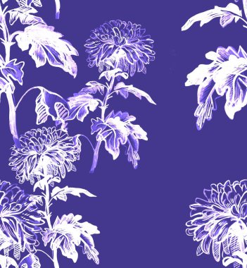 Kasımpatı ile iki tonlu parlak çiçek deseni.