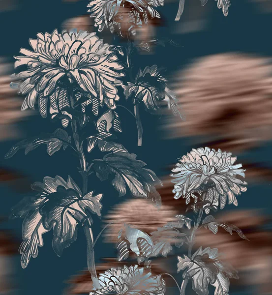 Μοντέρνο λουλουδάτο μοτίβο χωρίς ραφή με θαμπάδα σε ήρεμους τόνους. — Φωτογραφία Αρχείου