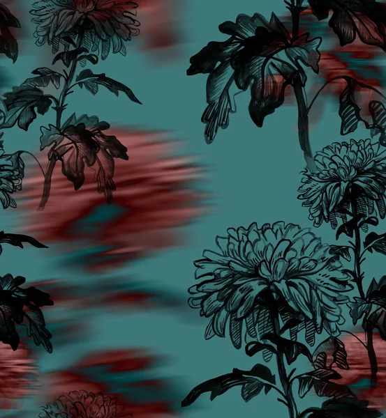 集中効果を持つエレガントな菊のシームレスなパターン. — ストック写真