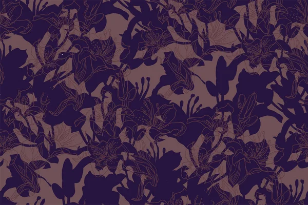 Trendy kleuren schaduwen van Lily bloemen in fluwelen violette tinten. — Stockvector